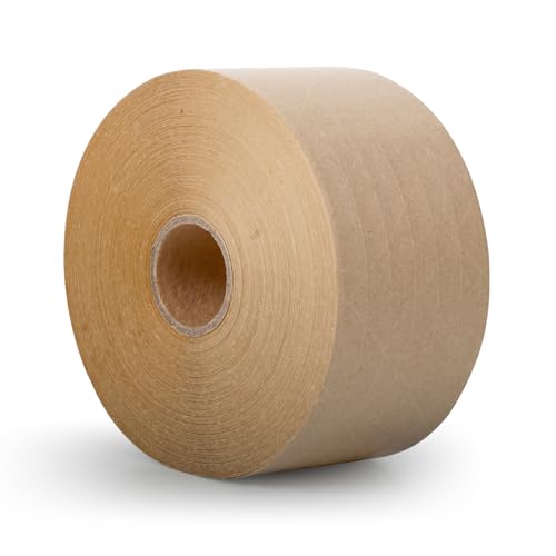 PAPEREZ Water Activated Tape Fiber Reinforced Packing Tape Kraft Tape 3”X 450 feet Per Roll Brown Tape Gummed Paper Tape for Heavy Duty Packaging and Shipping Writable Eco-Friendly Biodegradable