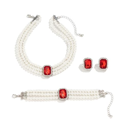 Collar de perlas occidentales y conjunto de joyas de gala con anillos y pulsera