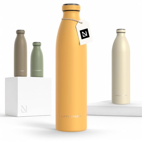 Image of LARS NYSOM Stainless Steel Insulated Water Bottle 12oz 17oz 25oz 34oz 51oz | Insulated Thermo Flask for Hot and Cold Beverages | Leakproof Drinking Bottle (Mustard Yellow, 33.9 oz)