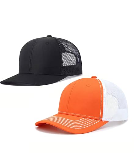 Image of 2-Pack Breathable Mesh Snapback Trucker Hats, Adjustable Baseball Caps for Men Women, Cotton-Poly Twill Outdoor