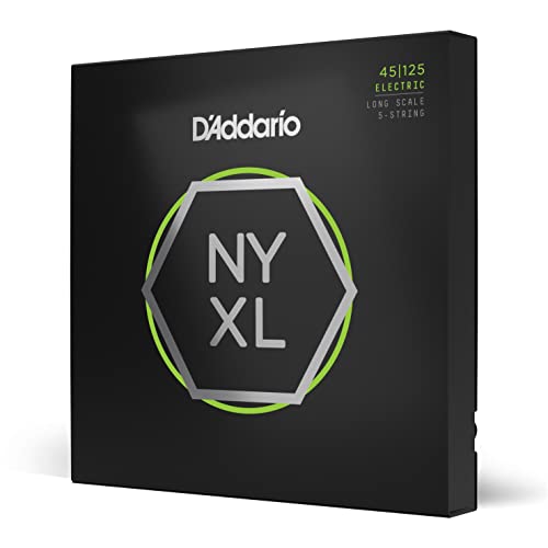 Cuerdas para bajo D'Addario NYXL45125 entorchadas en níquel, 5 cuerdas, ligero arriba/medio abajo, 45-125, escala larga