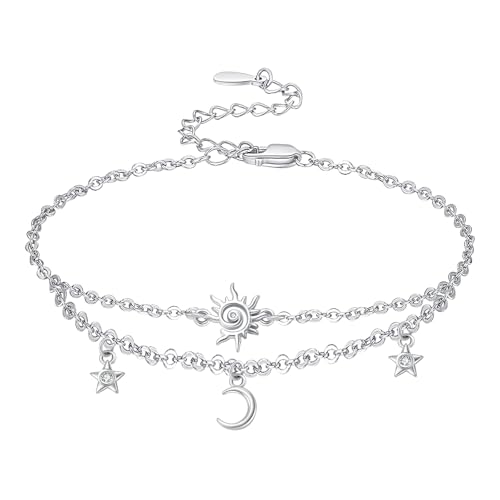 Palpitate Sun Moon Stars Bracelet Sterling Silver Bracelets for Women Crescent Moon Jewelry Gifts for Daughter Friends Wife