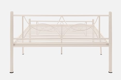 Image of Luno Metal Queen Size Bed Without Storage | Wrought Iron Double Bed with Headboard & Footboard | Sturdy Powder Coated Platform Bed Queen Size Cot for BedroomLivingRoom Ivory (75x60)