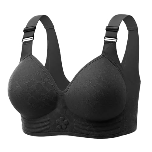 Image of Générique Women's Bra without Underwire Push Up Anti-Sagging Comfortable Breathable Bra with Backless Pads Large Size Bralette, Black, M