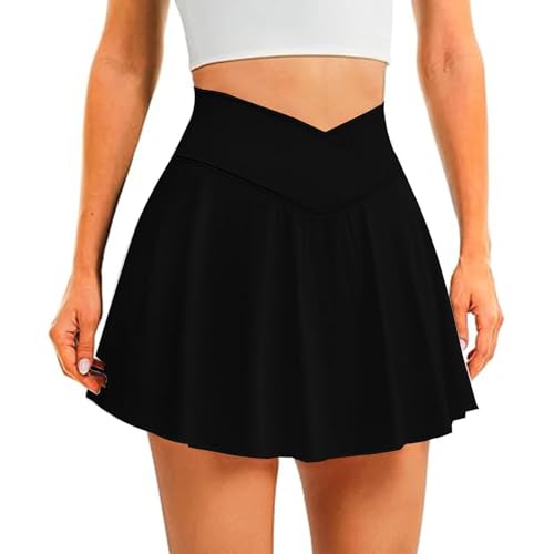 Faldas de yoga para mujer, falda plisada de tenis con pantalones cortos, cintura alta, faldas deportivas, delgadas, elásticas, acampanadas, color sólido, minifaldas de baile con cintura elástica,