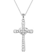 LQXY 925 Sterling Silver Cross Necklace, Infinity Rose Christian Baptism Pendant Necklace Gift fo...