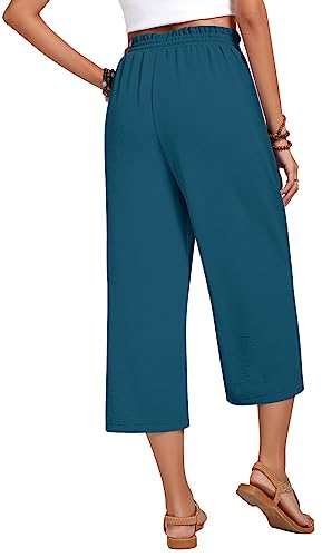 Image of Anyhold Women's Capri Pants Drawstring Casual Palazzo Trousers with Pockets Loose High Waisted Wide Leg Lounge Pants