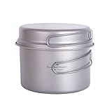 iBasingo Ultralight Titanium Camping Cookware Set 1200ml Pot & 500ml Pan with Folding Handle Compact Backpacking Pots Portable Camping Cookware for Solo Hikers, Outdoor Cooking & Travel Ti2110C