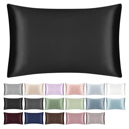 SILKTALE 100% Mulberry Silk Pillowcase with Hidden Zipper,Both Sides Pure Silk Breathable Pillow Case for Hair and Skin,19 Momme Grade 6A,1pc,Black,Queen Size 20x30 Inches