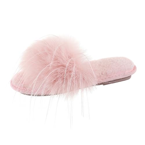 Image of Fur Story Women's Furry Slippers Open Toe Fuzzy Slippers Memory Foam Fluffy House Sandal