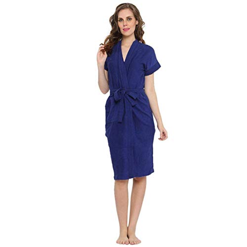Image of bathrobes terry cotton free size bathrobe for women, bathsuit fit up to 42 inches chest size ladies - Rich Blue bathrobe