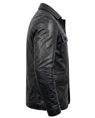 Image of Men's Leather Blazer - Lambskin Leather Blazer Men Genuine Leather Jacket Blazers - Men's Real Leather Sport Coat Black