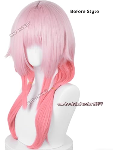 Image of Half and Half Gradient Pink Anime Ponytail Wig with Bangs for Yuzuriha Inori Cosplay Light Pink Twin Tails Wigs Pigtail Hair Wig for Women Halloween Party Daily Costumes