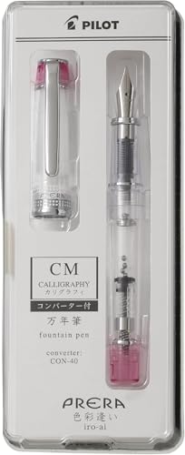 PRERA Iro-Ai Pilot Fountain Pen Transparent Pink Calligraphy Nib P-FPR-1-TP-CM With Original Stylus Ballpoint Touch Pen
