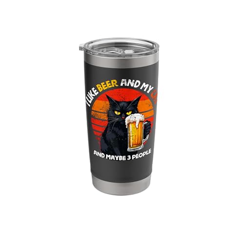 I Like Beer & My Cat & Maybe 3 People Funny Black Cat Dad Stainless Steel Insulated Tumbler