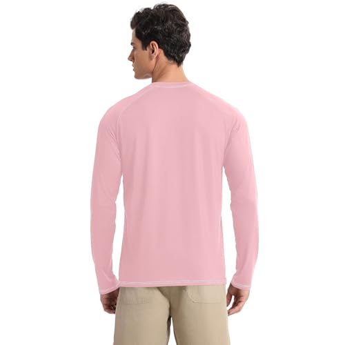 Light Pink Men's Rash Guard Shirts Fishing Long Sleeve UV Sun Protection Summer2