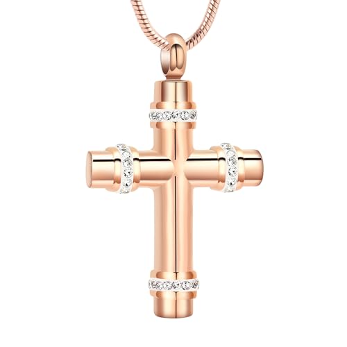 Collier urne croix pour cendres en acier inoxydable et cristal pour souvenir de proches ou animaux
