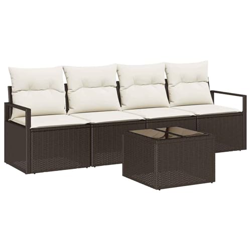 Rantry 5-teiliges Garten Sofa Set mit Kissen Braun Poly Rattan...