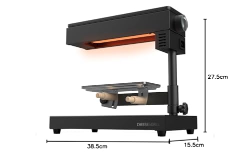 Cecotec Raclette Cheese&Grill 6000 Schwarz. Leistung 600W, Grillfunktion, Edelstahl-Finish, verstellbares Thermostat, 2 Holzspatel, antihaftbeschichteter oberer Grillrost
