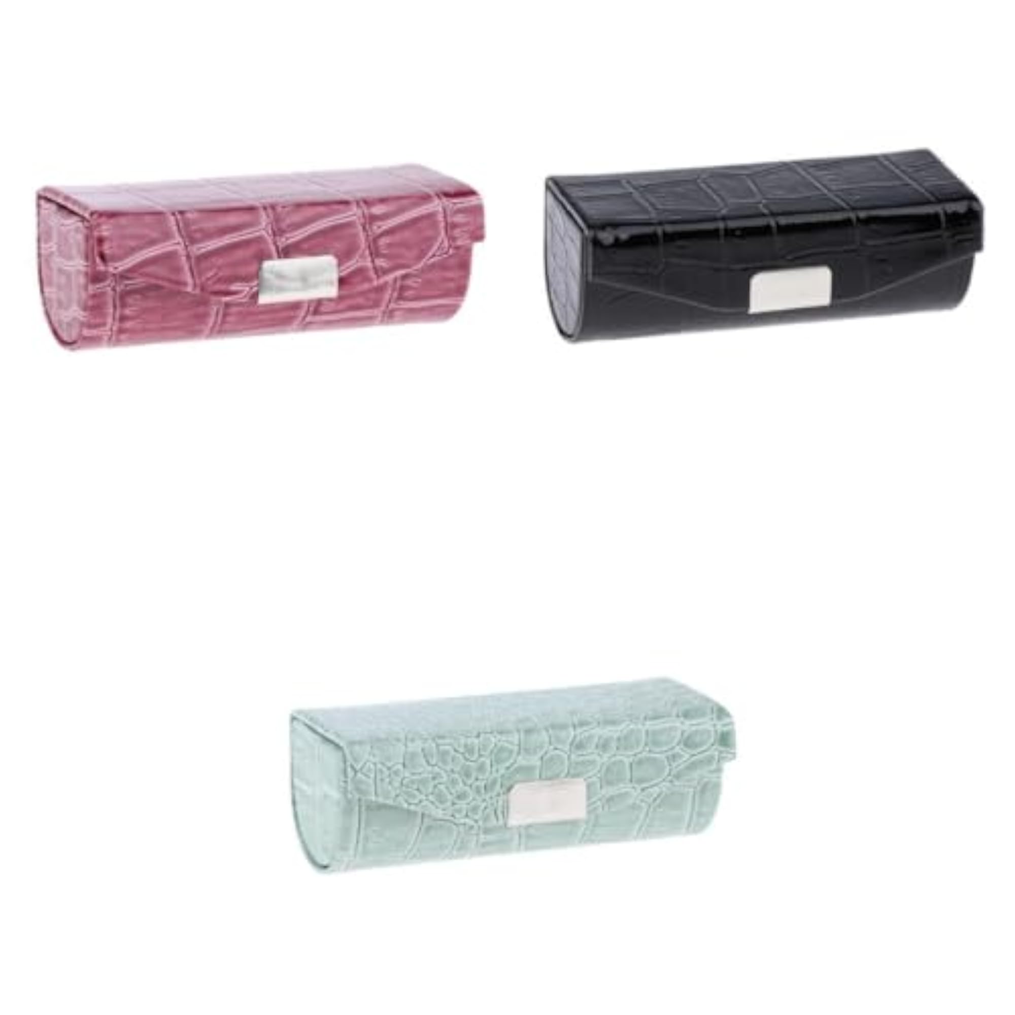 3x PU Leather Lipstick Case Holder, Dark Brown & Black