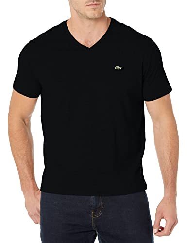 Lacoste Men's Short Sleeve V-Neck Pima Cotton Jersey T-Shirt, Black, Large