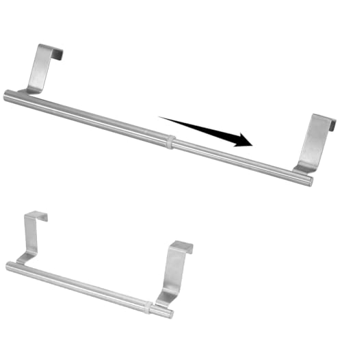 Portasciugamani sopra porta, barra singola/doppia, retrattile, in acciaio inox argentato, porta posteriore non forata, per armadi e cucina (barra singola)