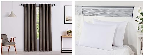 Image of Amazon Brand - Solimo Room Darkening Blackout Door Curtain, 7 Feet, Set of 2 (Brown), Eyelet, Solid Microfibre & Polyester 2-Piece Bed Pillow Set - 16 x 24 Inch, White
