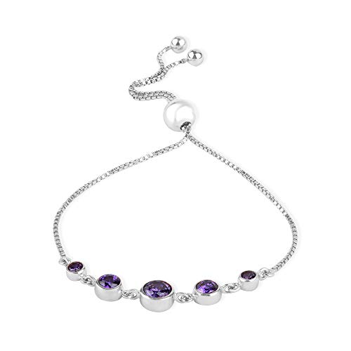 Image of TRUESILVER ACPL 925 Sterling Silver Adjustable Bolo Bracelet for Women | BIS Hallmarked Infinity Twisted, White & Amethyst Zircon Box Chain Bracelet Gift for Wedding Anniversary Birthday