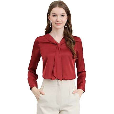 Allegra K Blusa de satén elegante para mujer Cover