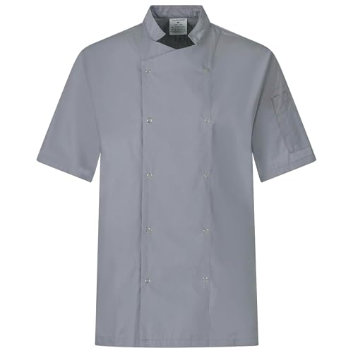 BWOLF Nozomi Veste de cuisine, unisexe, noir/blanc, vêtement de cuisine professionnel, uniforme de chef, manches courtes, gris, S