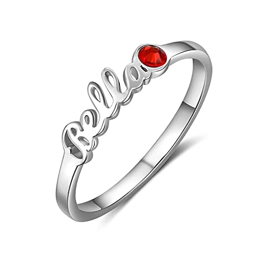 LanM Custom Name Rings for Women Mothers Ring with Birthstones Personalized Promise Rings for Her Gift for Women Girls Sister Rings