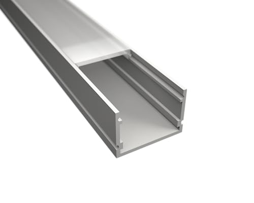 ledomec 1m LED Aufbauprofil WIDE-30 Aluminium weiß für LED Streifen inkl. Abdeckung milchig, extra breite Bauweise 30mm (1m Profil weiß + milchige Abdeckung)