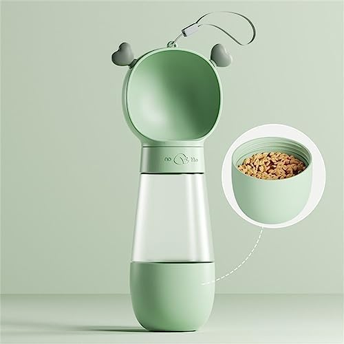 Jinaply Portable Dog Water Bottle,Dog Water Bottle with Detachable Food Container.Leak Proof Pet Drinking Bottle Travel Water Bottle for Outdoor Hiking and Travel,Food Grade Plastic 19OZ (Green)