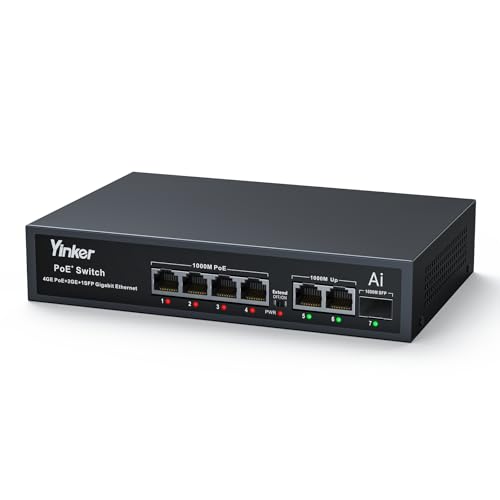 Image of 7-Port PoE Ethernet Switch, 4 POE+@65W + 2 Gigabit Uplink + 1 SFP Slot