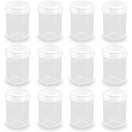 Image of 12 Pcs Clear Plastic Round Beads Storage Containers Box (1.5 x H2.28 Inch), 1.69 oz Plastic Storage Jars with Lid for Beads, Crafts, Pills, Fishing Tackles, Nails, DIY Crafts, etc