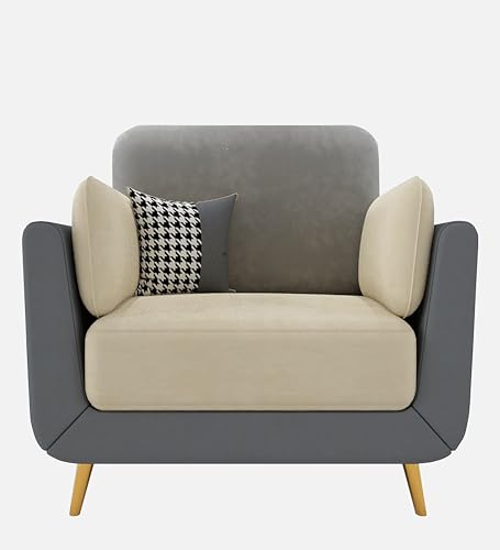 Image of Black Wood Modern Montez Luxurious Velvet 1 Seater Sofa for Bedroom, Living Room, Dining Room, Drawing Room, Home Office in Bug Resistant Wood (Grey & Beige, 1 Seater)