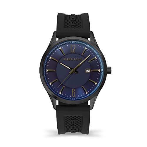 Police Laser PEWJN2194440   Reloj para Hombre con Esfera Negra y Correa de Silicona Negra, Caja de Acero Inoxidable de 44 mm, Azul, Talla única, Correa