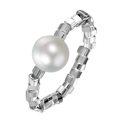 Pearl Elastic Stretch Ring: Flextible Finger Pinky Beads Rings Weddings Band Christmas Jewelry for Women