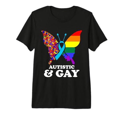Autistic & Gay Autism Awareness LGBT Pride Butterfly Autism Premium T-Shirt