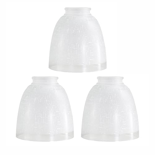 Image of 3-Pack White Linen Frosted Bell Glass Shade Replacements, Ceiling Fan Light Covers Glass Globes Lampshades for Chandelier Vanity Lights Wall Sconces, 1.61 inch Fitter Size, 5 inch high x 4.7 inch diameter