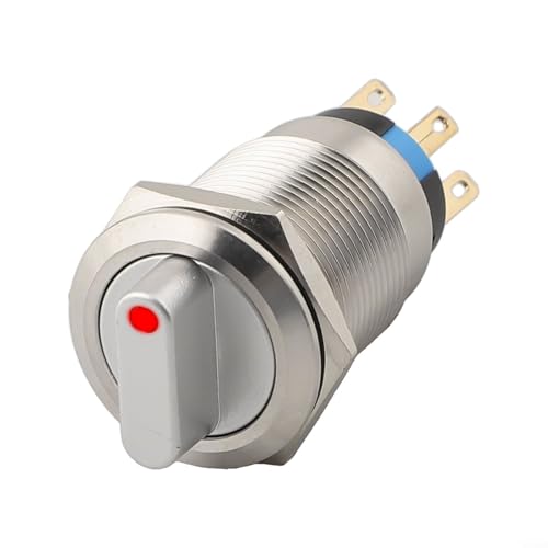 Image of Zilimontt 19Mm Momentary Rotary Push Button Switch - 3 Position 2NO2NC 5A 3-6V AC ON-Off Waterproof - Point-light LED Indicator(Red)