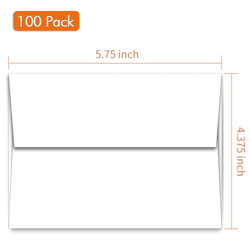 100 Pack A2 White Envelopes Self Sealing Adhesive Perfect for Weddings, RSVP, Invitations, Baby Shower,Greeting Cards,Announcements, Thank You Notes| A2(4.375 x5.75 Inches)