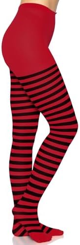 Women's Nylon Striped Tights Costume Hosiery, Black, One Size UK