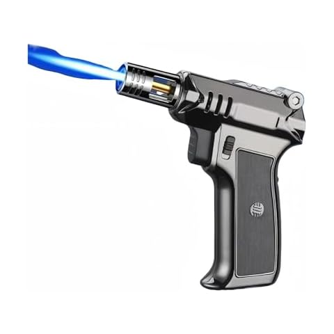 Butane Torch Torch, Premium metal large flame refillable Luxury light for cooking, creme brume, welding, welding and resin art - adjustable flame with ignition lock, (black) Cover