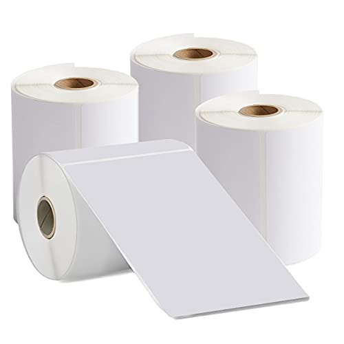 MFLABEL 4 rollos de etiquetas térmicas directas de 101 mm x 152 mm, 250 etiquetas por rollo, adhesivo permanente, etiquetas de envío de franqueo blanco para impresora térmica