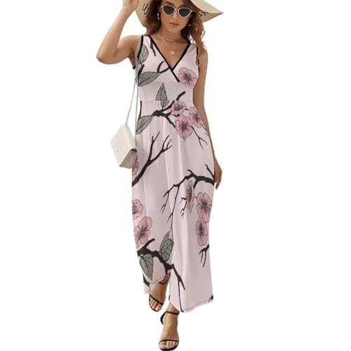 Robe longue d'été sans manches pour femme avec col en V fluide