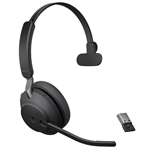 Jabra Evolve2 65 Wireless Headset USB Mono UC, Bluetooth Dongle, Compatible with Zoom, Webex, Skype, Smartphones, Tablets, PC/MAC, 26599-889-999 (Black), Global Teck Gold Support Plan Included