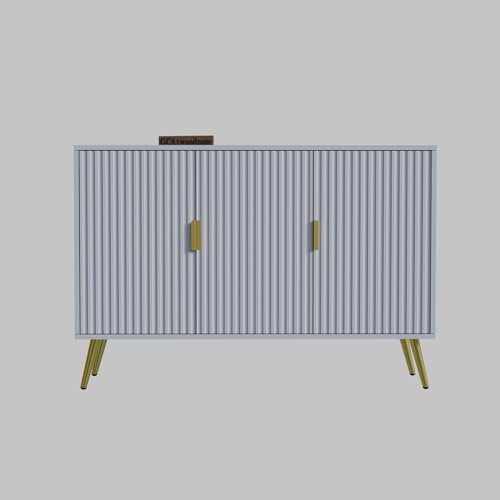 Image of Wooden Sideboard Cabinet for Living Room with 3 Doors Storage for Dining, Drawing and Home Office | HDMR Premium Wood & Iron | Grey & Golden | 47.2 x 15.74 x 30.70 Inches