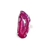 Dazzle Appeal Geode Quartz Slice Druzy Crystal Quartz Gemstone Prong Setting Silver Rings for Women Sonr Size 30-40mm Approximately (Pink)