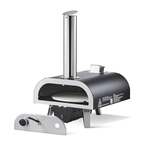 Dual Fuel 12 inch, Wood & Propane Pizza Maker with Thermometer, Outdoor Pizza Cooker for Camping & Backyard, Fast 90-Sec Baking